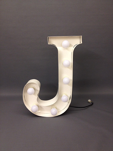 white marquee letter j